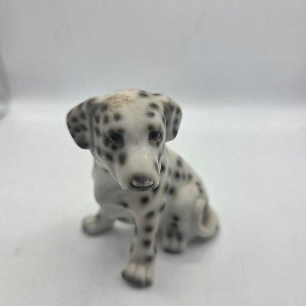 Vintage Ceramic Dalmatian Puppy Dog Figurine Seated Spotted Porcelain Statue